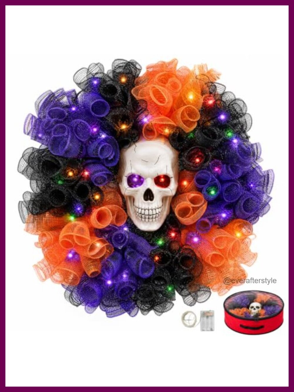 24 in Halloween Wreath with Skull and Color-Changing Lights
